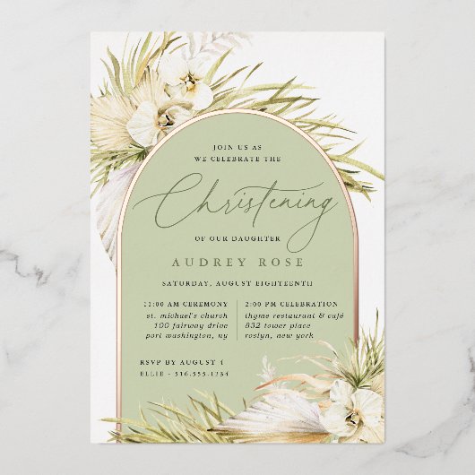 ヴィンテージ熱帯《キリスト教》洗礼式や命名式 箔招待状 (正面)