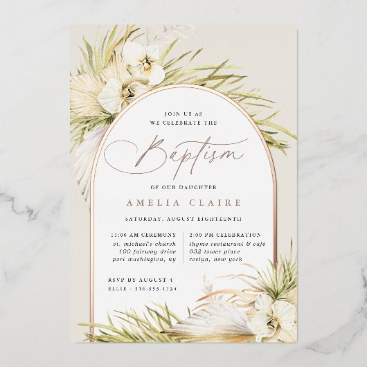 ヴィンテージ熱帯 |バプテスマ 箔招待状 (正面)