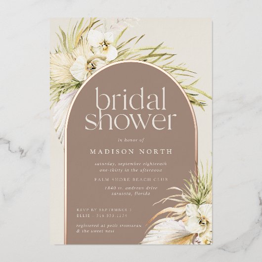 ヴィンテージ熱帯 |ブライダルシャワーフォイル招待状 箔招待状 (正面)