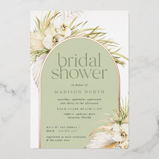 ヴィンテージ熱帯 |ブライダルシャワーフォイル招待状 箔招待状 (正面)