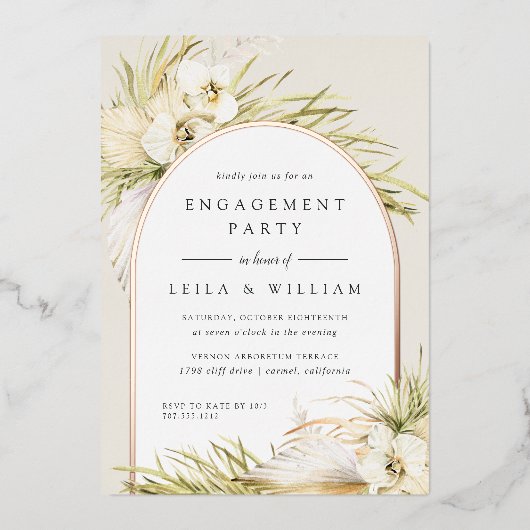 ヴィンテージ熱帯 |婚約パーティ 箔招待状 (正面)