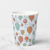 ヴィンテージ熱気球と雲のパターン 紙コップ (正面)