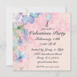 ヴィンテージ熱気球に乗るバレンタイン招待状 招待状