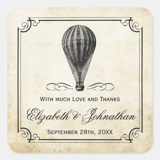 ヴィンテージ熱気球のコレク結婚ション スクエアシール (正面)