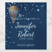 ヴィンテージ熱気球の夜の結婚ワインラベル ワインラベル (シングルラベル)