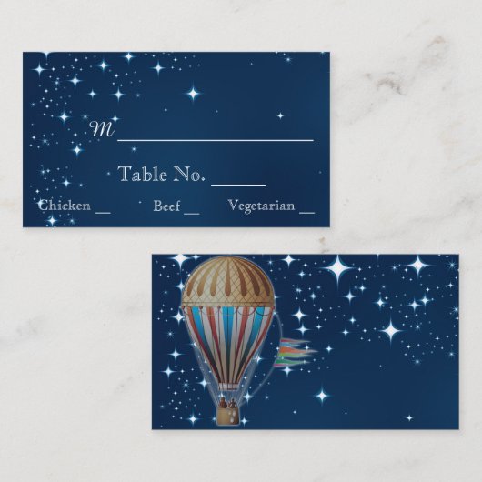 ヴィンテージ熱気球の夜結婚座席表 プレイスカード (正面/裏面)