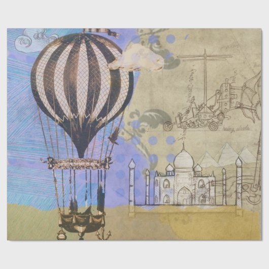 ヴィンテージ熱気球の父の日のコラージュ ラッピングペーパー (フラット)