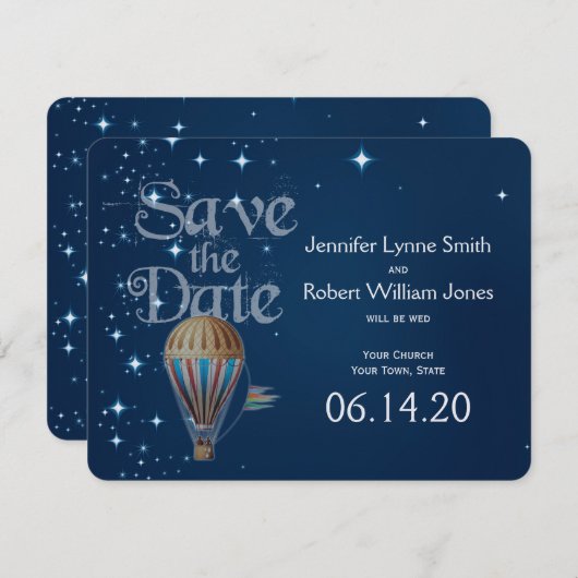 ヴィンテージ熱気球の結婚式の日付を保存 セーブザデート (正面/裏面)