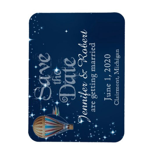 ヴィンテージ熱気球の結婚式の日付を保存 マグネット (縦)