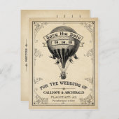 ヴィンテージ熱気球の結婚式の日付を保存 案内ポストカード (正面/裏面)