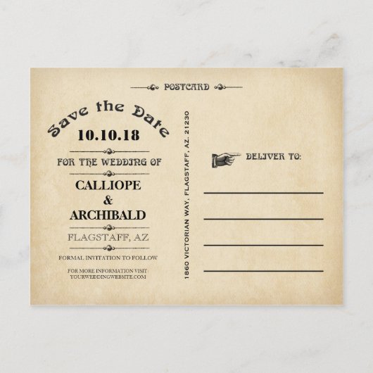 ヴィンテージ熱気球の結婚式の日付を保存 案内ポストカード (裏面)