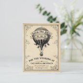 ヴィンテージ熱気球の結婚式の日付を保存 案内ポストカード (スタンド正面)