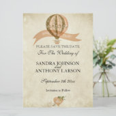 ヴィンテージ熱気球の結婚式の日付保存 セーブザデート (スタンド正面)