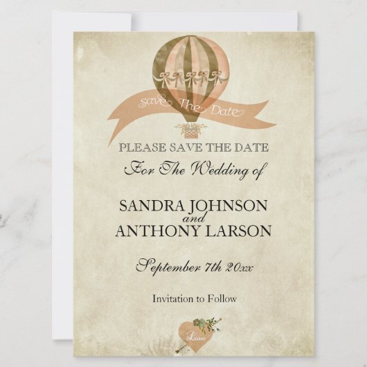 ヴィンテージ熱気球の結婚式の日付保存 セーブザデート (正面)