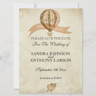 ヴィンテージ熱気球の結婚式の日付保存 セーブザデート