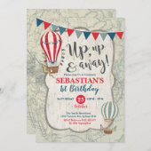 ヴィンテージ熱気球アドベンチャー1st誕生日 招待状 (正面/裏面)