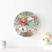 ヴィンテージ熱気球アンティークワールドマップ ラージ壁時計 (ホーム)