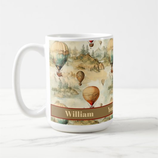 ヴィンテージ熱気球アートパーソナライズされた コーヒーマグカップ (左)