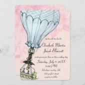 ヴィンテージ熱気球クローズアップ結婚ズ 招待状 (正面/裏面)