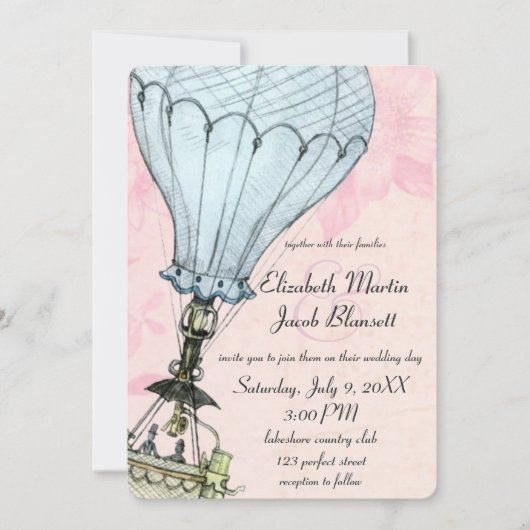 ヴィンテージ熱気球クローズアップ結婚ズ 招待状 (正面)