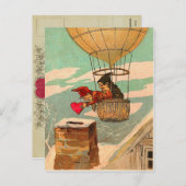 ヴィンテージ熱気球バレンタインハガキ シーズンポストカード (正面/裏面)