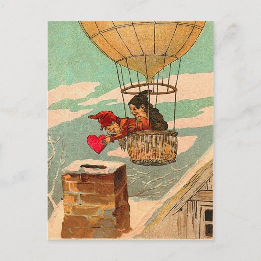 ヴィンテージ熱気球バレンタインハガキ シーズンポストカード (正面)