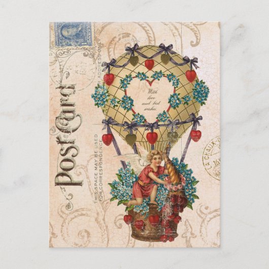 ヴィンテージ熱気球バレンタインポストカード シーズンポストカード (正面)