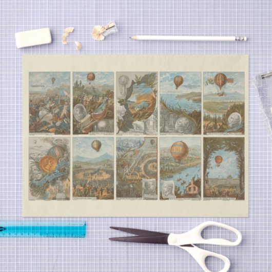 ヴィンテージ熱気球パターンの切り離し 薄葉紙 (クラフト)