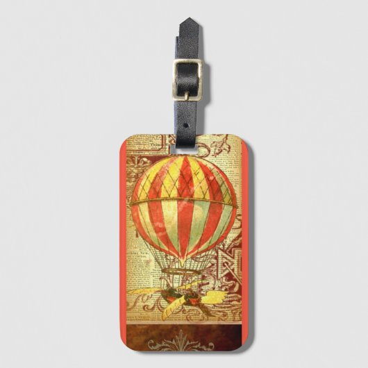 ヴィンテージ熱気球ビクトリアンイラストレーション ラゲッジタグ (正面縦)