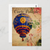 ヴィンテージ熱気球フローラ花フランスの ポストカード (正面/裏面)
