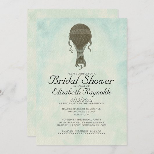 ヴィンテージ熱気球ブライダルシャワー招待状 招待状 (正面/裏面)