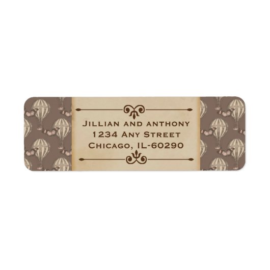 ヴィンテージ熱気球ブラウン差出人住所ラベル ラベル (正面)