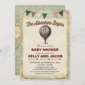 ヴィンテージ熱気球ベビーシャワー招待状 招待状 (正面/裏面)