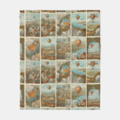 ヴィンテージ熱気球収集カードパターン フリースブランケット (正面)