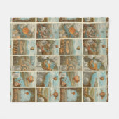 ヴィンテージ熱気球収集カードパターン フリースブランケット (正面(横))