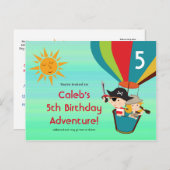 ヴィンテージ熱気球子供の誕生日葉書 インビテーションポストカード (正面/裏面)