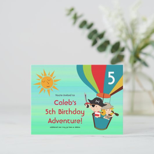 ヴィンテージ熱気球子供の誕生日葉書 インビテーションポストカード (スタンド正面)