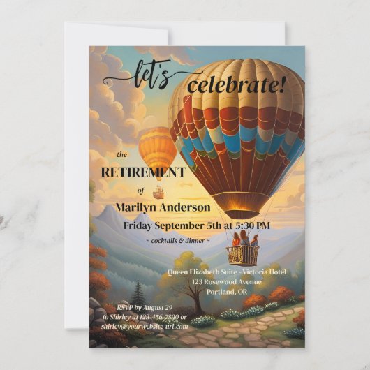 ヴィンテージ熱気球旅行退職パーティー 招待状 (正面)