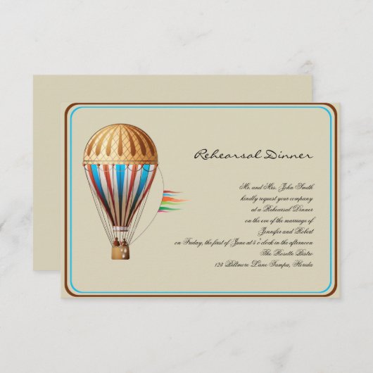 ヴィンテージ熱気球結婚のリハーサル 招待状 (正面/裏面)