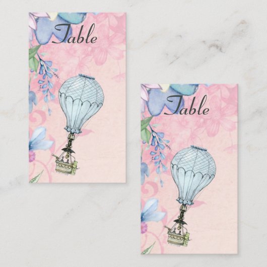 ヴィンテージ熱気球結婚の プレイスカード (正面/裏面)