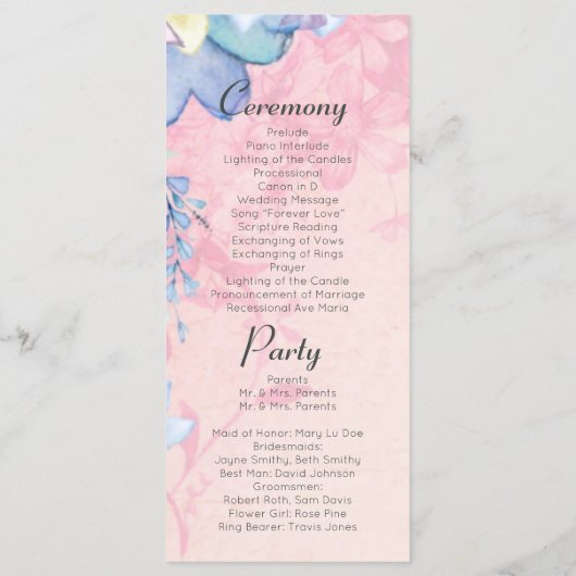 ヴィンテージ熱気球結婚の プログラム (裏面)