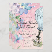 ヴィンテージ熱気球結婚の 招待状 (正面/裏面)