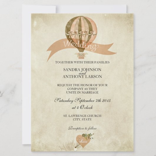 ヴィンテージ熱気球結婚式招待状 招待状 (正面)