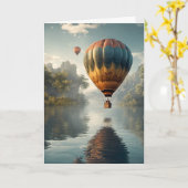 ヴィンテージ熱気球誕生日 カード (黄色い花)