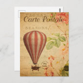 ヴィンテージ熱風船飛んでいる機フランスの ポストカード (正面/裏面)