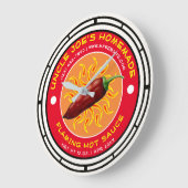 ヴィンテージ燃えハラペーノホットソースラベル ラージ壁時計 (傾斜)