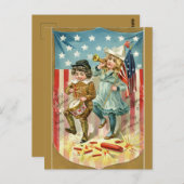ヴィンテージ爆竹で旗の子ども ポストカード (正面/裏面)