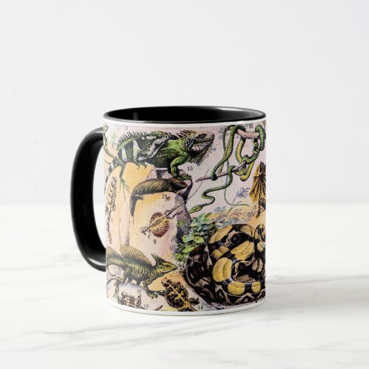 ヴィンテージ爬虫類イラストレーションバイアドルフェミロ マグカップ (正面左)