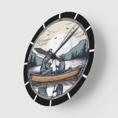ヴィンテージ父と子供の魚釣り ラウンド壁時計 (傾斜)