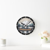 ヴィンテージ父と子供の魚釣り ラウンド壁時計 (ホーム)